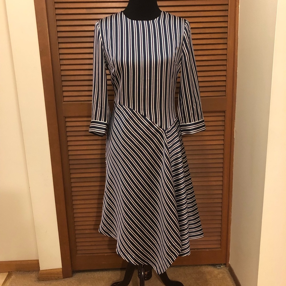 Banana Republic Navy and White Striped Fit-and-Flare Dress